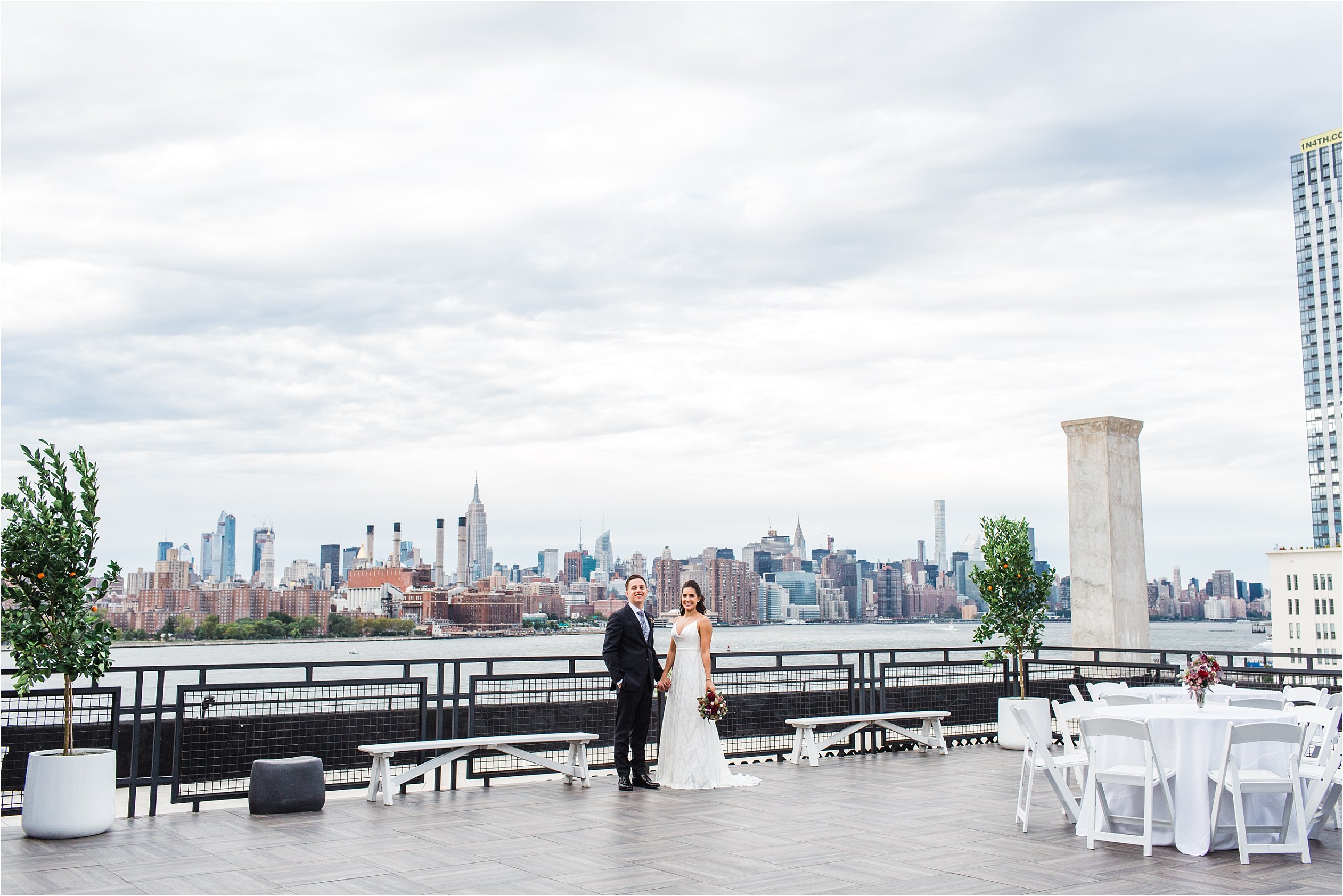 Bride and groom on deck of W Loft 