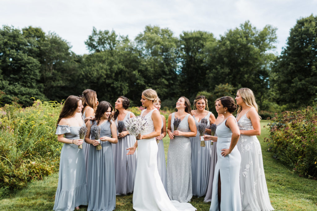 bridal party with dried lavender bouquets