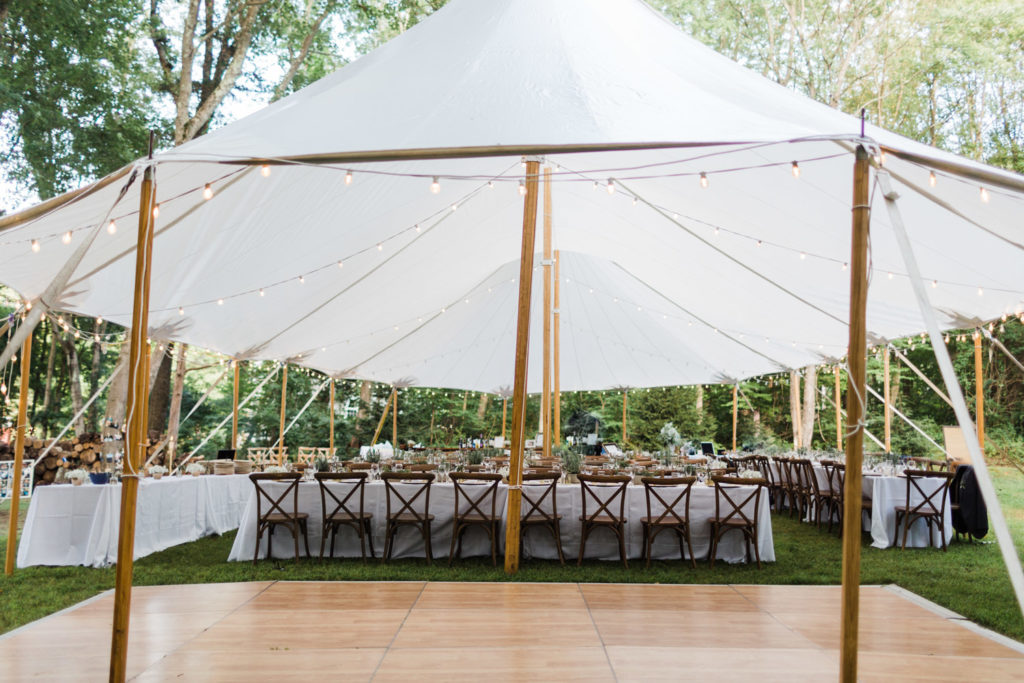 tented wedding with rustic decor
